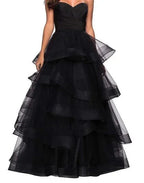 Abito da sera lungo da ballo con volant nero Sweetheart Y1624