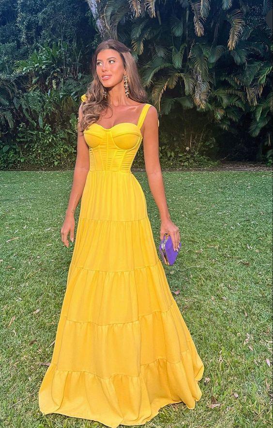 Vestidos Compridos de Festa Amarelos Vestidos de Noite Compridos Vestido Formal Y1880