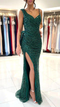 Abito da sera verde con paillettes a sirena, abito da sera verde affascinante Y1902