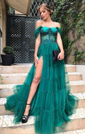 Elegante abito da sera in tulle con scollo a barca, incantevole abito da sera Y1901