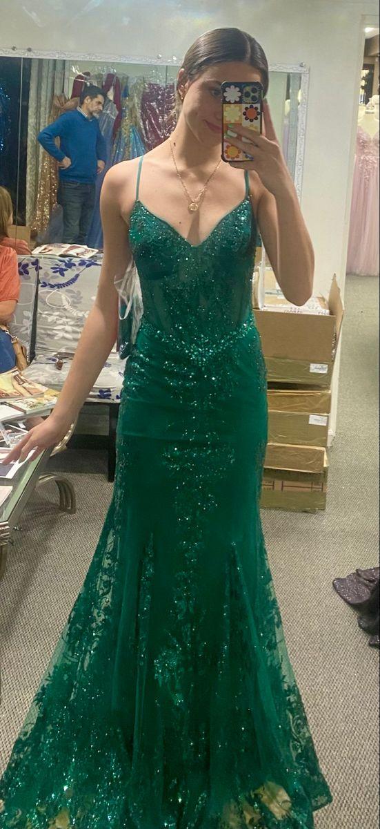 Vestidos de Festa com Alças Finas de Sereia Sedutora, Aplicações Verdes, Vestidos de Noite Y1852