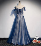 Robe longue de bal en tulle brillant à sequins bleue robe de soirée s102