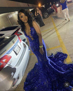 Abito lungo da sera Royal Blue sirena con strascico Abiti da sera sexy Y1628