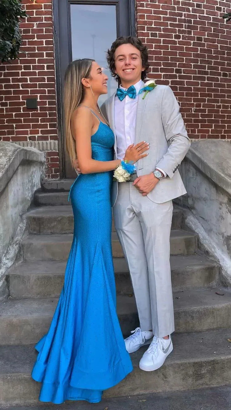 Vestido de Sereia para Festa com Alças Finas Cor Pavão, Vestido de Noite Encantador Y1602