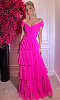 Vestidos de Baile Longos de Ombros Descobertos em Rosa Forte Vestidos de Noite Y1617