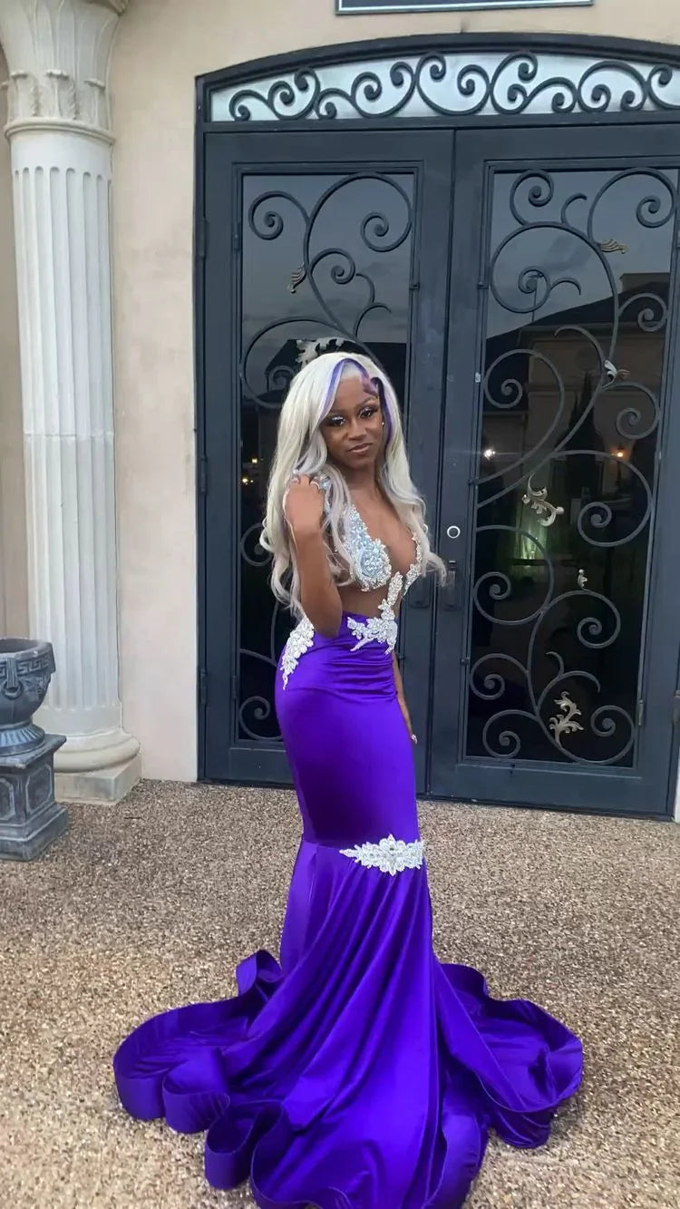 Vestido de Baile Roxo Sereia Sedutor, Vestido de Noite Encantador Y1708