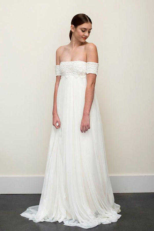 Bodenlanges A-Linien-Brautkleid aus Chiffon mit schulterfreiem Rücken