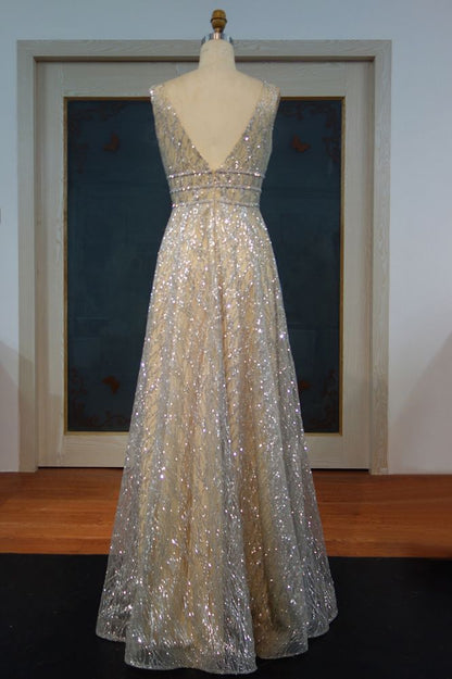 Vestidos de fiesta con estampados plateados, sin mangas, con lentejuelas y corte A hasta el suelo