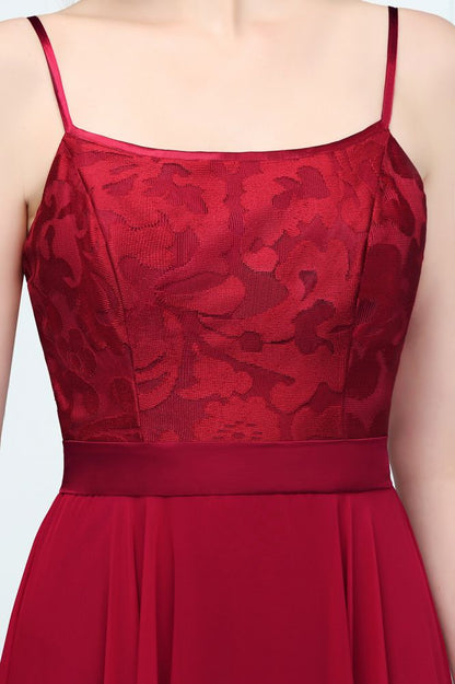 Vestidos de fiesta de corte A con apliques de encaje y espagueti hasta el suelo