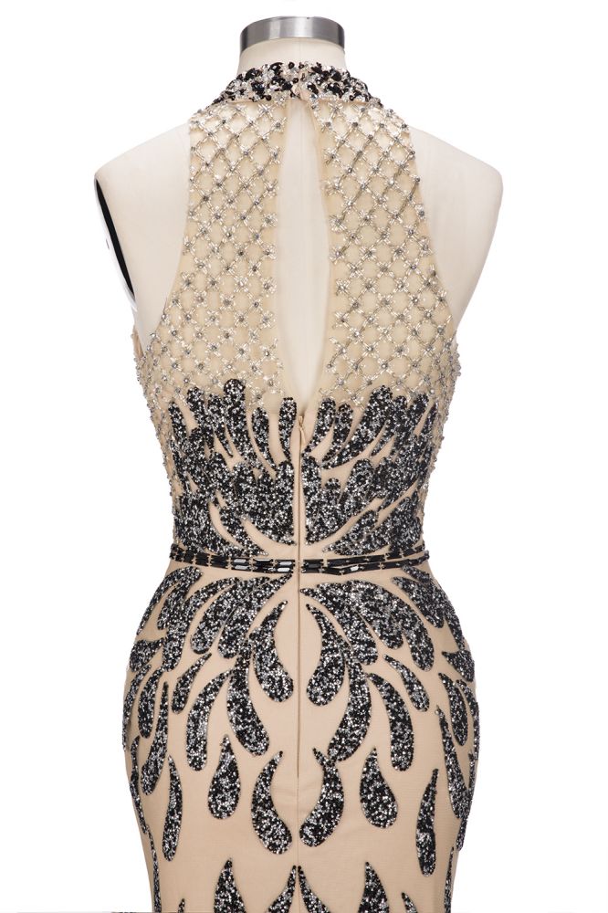 Vestidos de fiesta con lentejuelas, corte sirena, halter y largo hasta el suelo