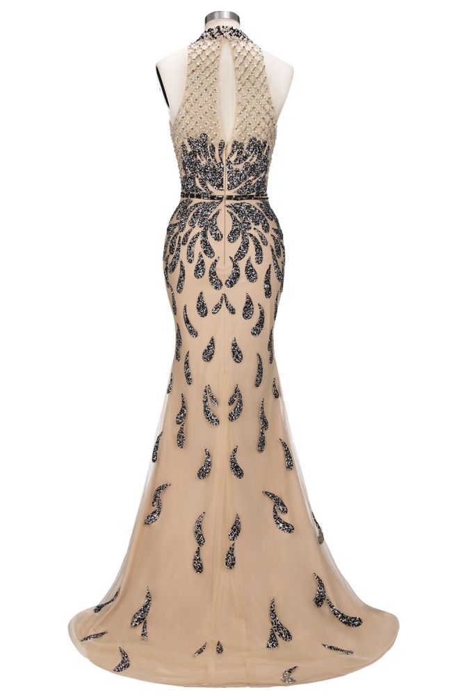 Vestidos de fiesta con lentejuelas, corte sirena, halter y largo hasta el suelo
