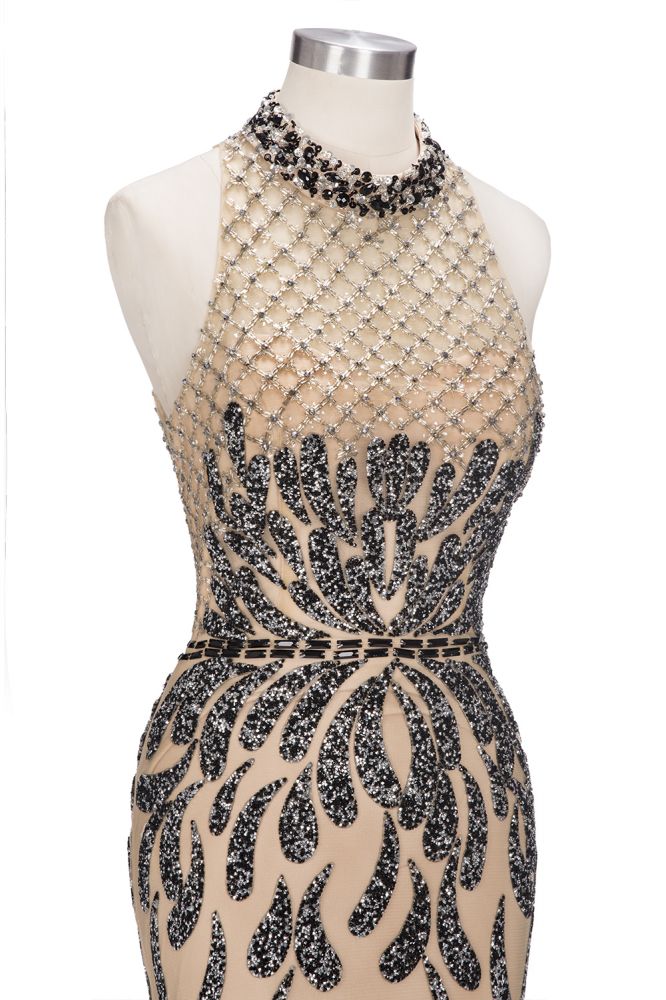 Vestidos de fiesta con lentejuelas, corte sirena, halter y largo hasta el suelo