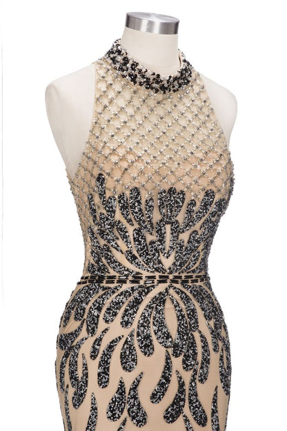 Vestidos de fiesta con lentejuelas, corte sirena, halter y largo hasta el suelo