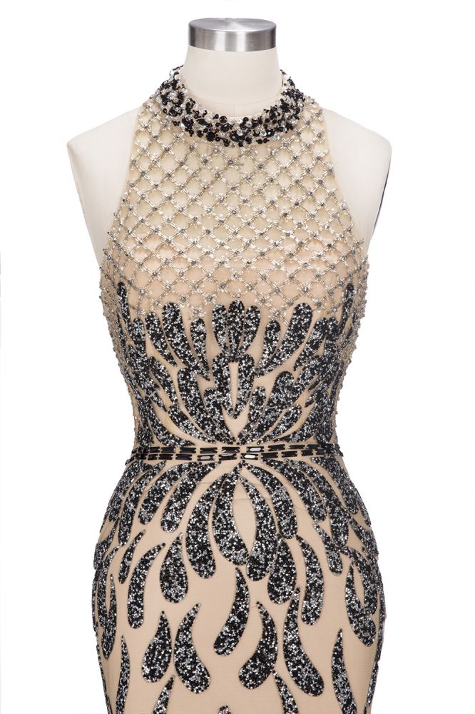 Vestidos de fiesta con lentejuelas, corte sirena, halter y largo hasta el suelo