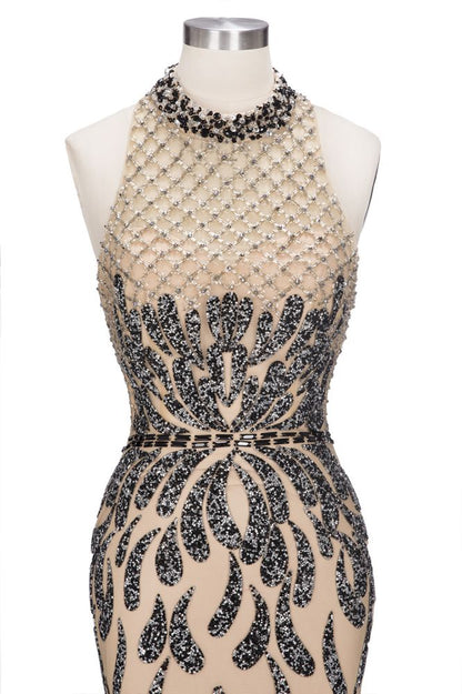 Vestidos de fiesta con lentejuelas, corte sirena, halter y largo hasta el suelo