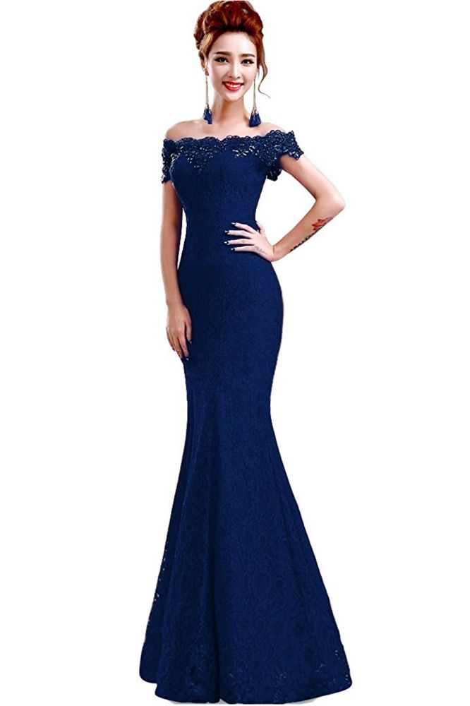 Vestidos de dama de honor con hombros descubiertos, encaje y corte sirena hasta el suelo