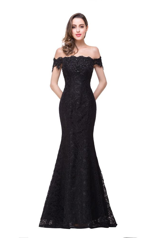 Vestidos de dama de honor con hombros descubiertos, encaje y corte sirena hasta el suelo