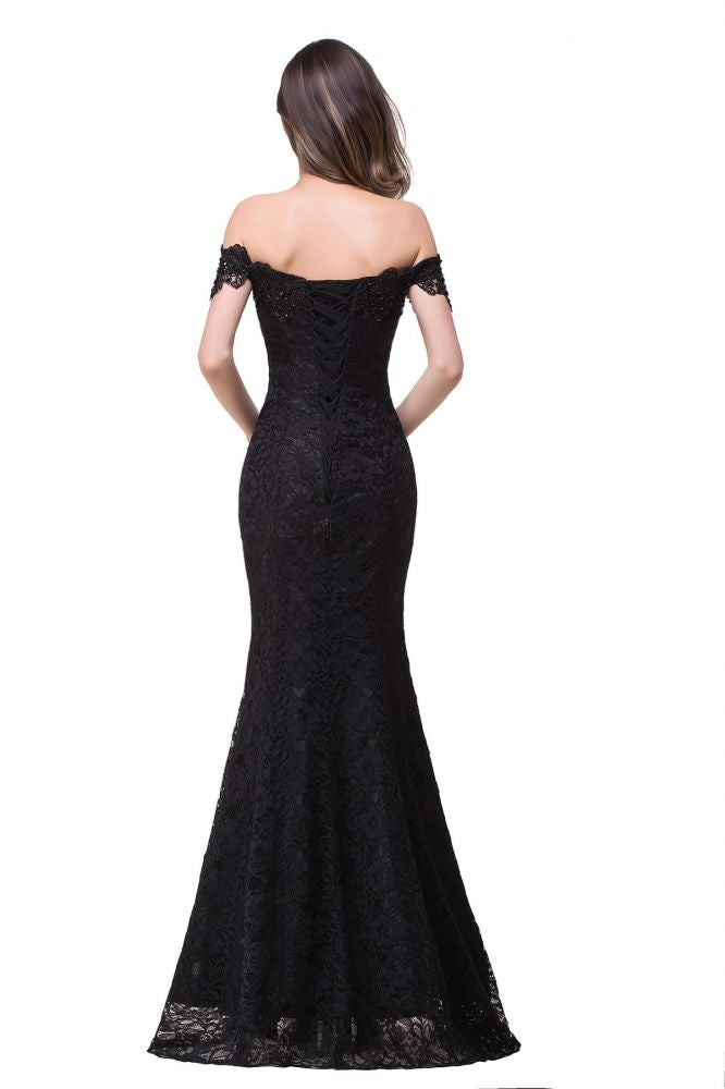 Vestidos de dama de honor con hombros descubiertos, encaje y corte sirena hasta el suelo