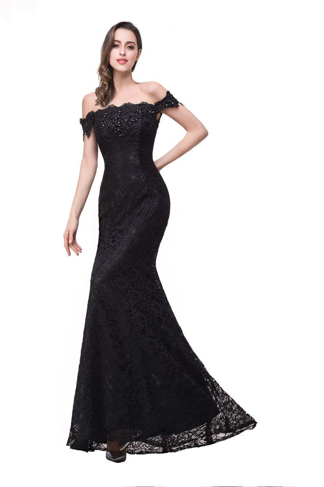 Vestidos de dama de honor con hombros descubiertos, encaje y corte sirena hasta el suelo
