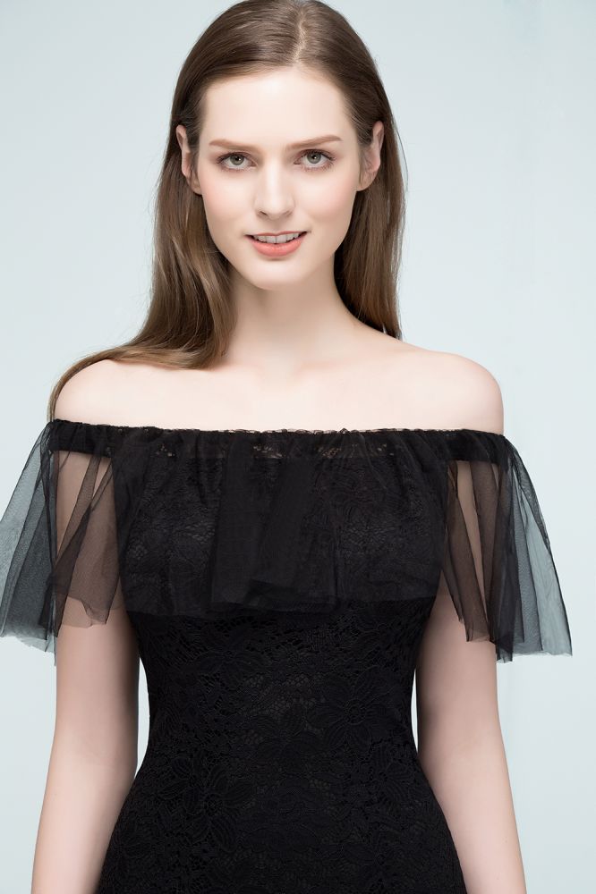 Vestidos de fiesta de tul con encaje de sirena y hombros descubiertos hasta el suelo