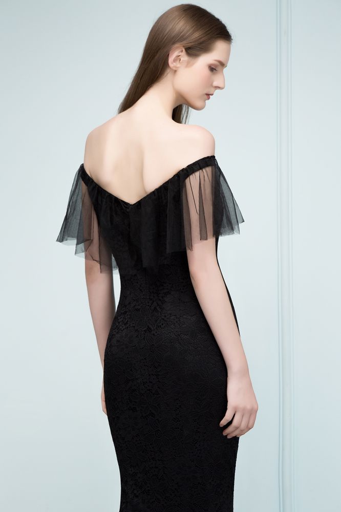 Vestidos de fiesta de tul con encaje de sirena y hombros descubiertos hasta el suelo