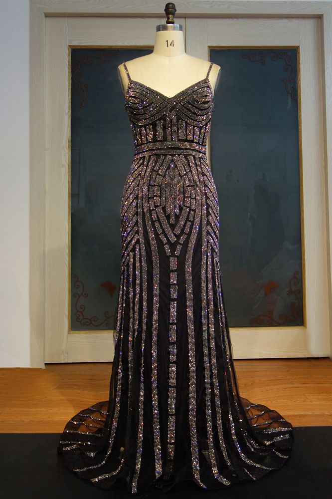 Floor Length Sheath Spaghetti Sweetheart Sequined Patterns Prom Dresses