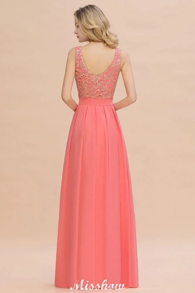 Abito da sposa semplice a linea ad A in pizzo floreale, senza maniche, lungo, abito da damigella d'onore