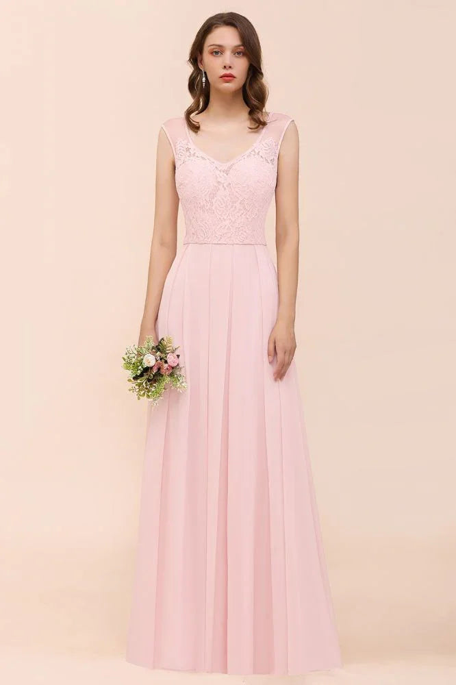 Abito damigella d'onore in pizzo floreale rosa, abito da cerimonia a linea ad A