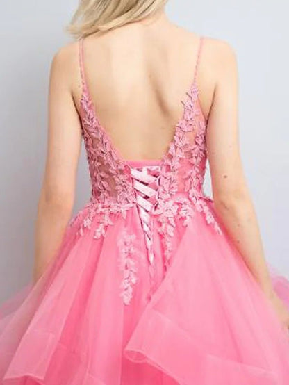 Vestidos de fiesta de corte A, estilo princesa, formales, largos hasta el suelo, sin mangas, cuello en V, tul, espalda descubierta, con pliegues y apliques