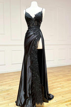 Beatrice | Robe de bal longue noire ajustée avec appliques