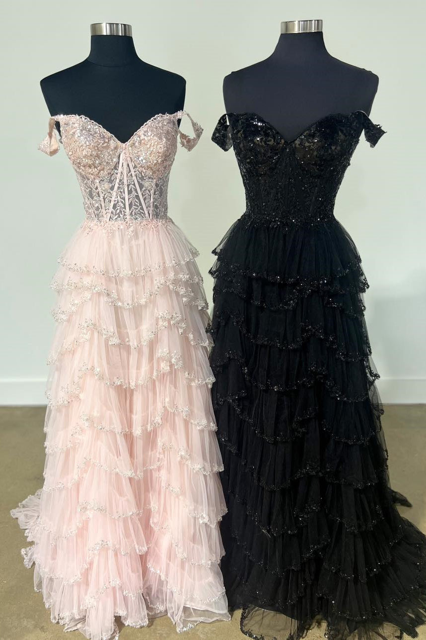 Abiti da sera in tulle color champagne a linea ad A con scollo a cuore e applicazioni