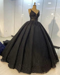 Abiti da ballo in pizzo nero per matrimonio, vestito da ballo con spalline sottili S22981