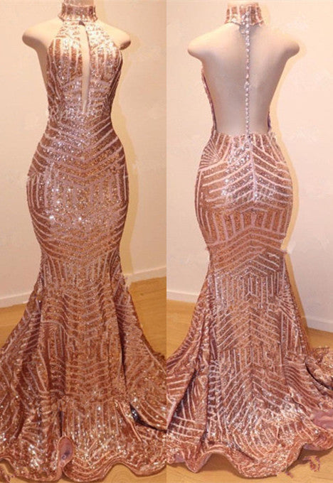 Glamouröses Abendkleid mit hohem Halsausschnitt, ärmellos, Pailletten, Meerjungfrau, lange Pailletten 