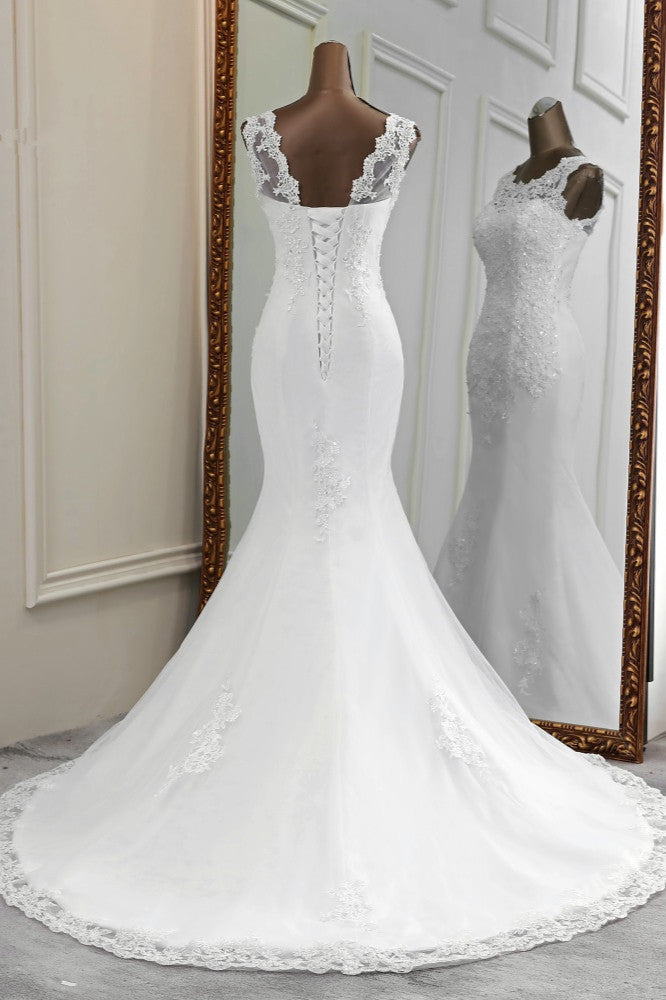 Glamorous Jewel Lace Beading Mermaid Wedding Dresses Sleeveless Appliques
