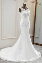 Glamorous Jewel Lace Beading Mermaid Wedding Dresses Sleeveless Appliques