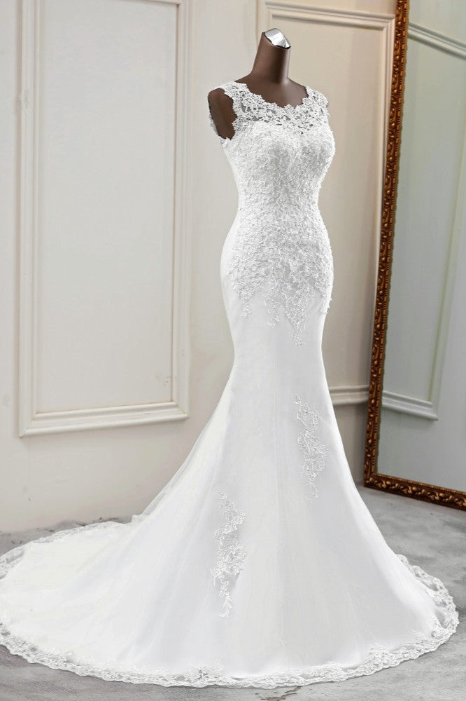 Glamorous Jewel Lace Beading Mermaid Wedding Dresses Sleeveless Appliques