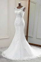 Glamorous Jewel Lace Beading Mermaid Wedding Dresses Sleeveless Appliques