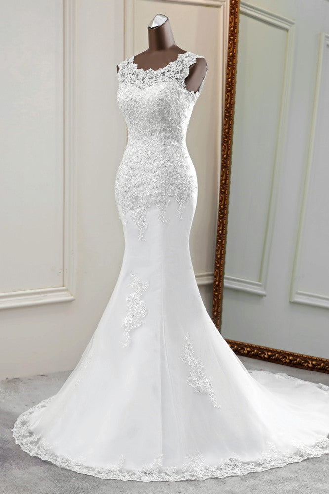 Glamorous Jewel Lace Beading Mermaid Wedding Dresses Sleeveless Appliques