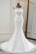 Glamorous Jewel Lace Beading Mermaid Wedding Dresses Sleeveless Appliques