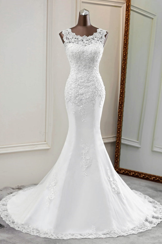 Glamorous Jewel Lace Beading Mermaid Wedding Dresses Sleeveless Appliques
