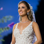 فستان زفاف طويل أنيق على شكل حرف A بياقة على شكل V ودانتيل