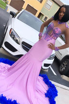 فستان سهرة ساتان طويل بذيل حورية البحر مزين بالدانتيل وأكمام طويلة فاخر