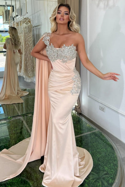 Glamorous Long Mermaid One Shoulder Beading Sleeveless Designer Prom Dress