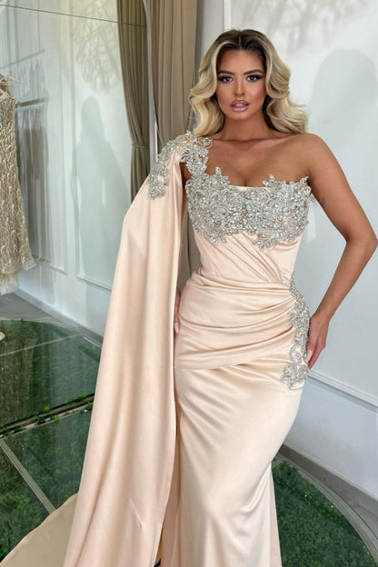 Glamorous Long Mermaid One Shoulder Beading Sleeveless Designer Prom Dress