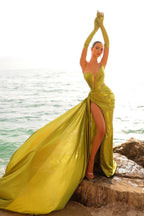 Robe de bal longue sirène sans manches séduisante avec fente