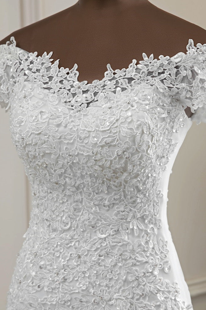 Mermaid Lace Wedding Dress With Sweetheart Neckline Short Sleeves Appliques