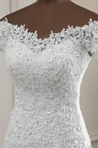 Mermaid Lace Wedding Dress With Sweetheart Neckline Short Sleeves Appliques