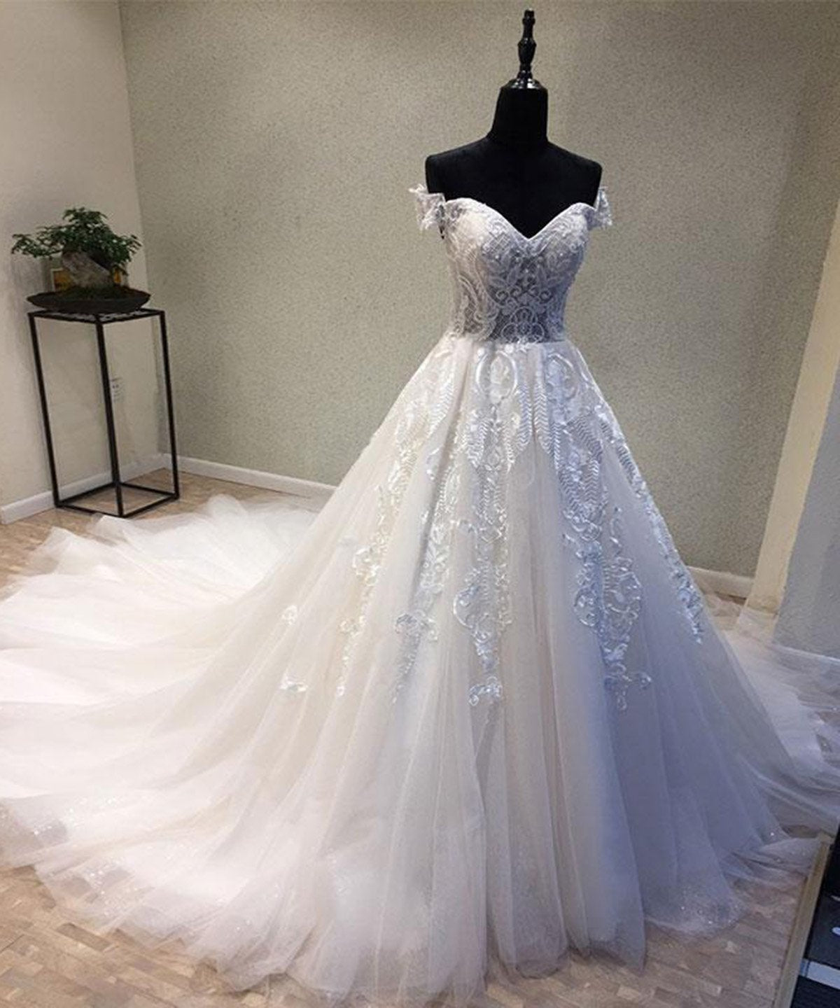 Glamorous Sweetheart Neckline A Line Wedding Dress With Lace Cap Sleeves On Sale