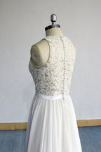 Glamorous White Appliques Chiffon A Line Wedding Dress Sleeveless Ruffles On Sale