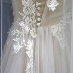 Glamorous White Tulle V Neck Beach Wedding Dress A Line Flower Bridal Gown